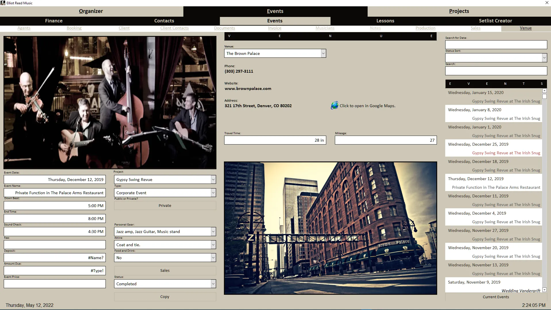 Gig manager event screen.
