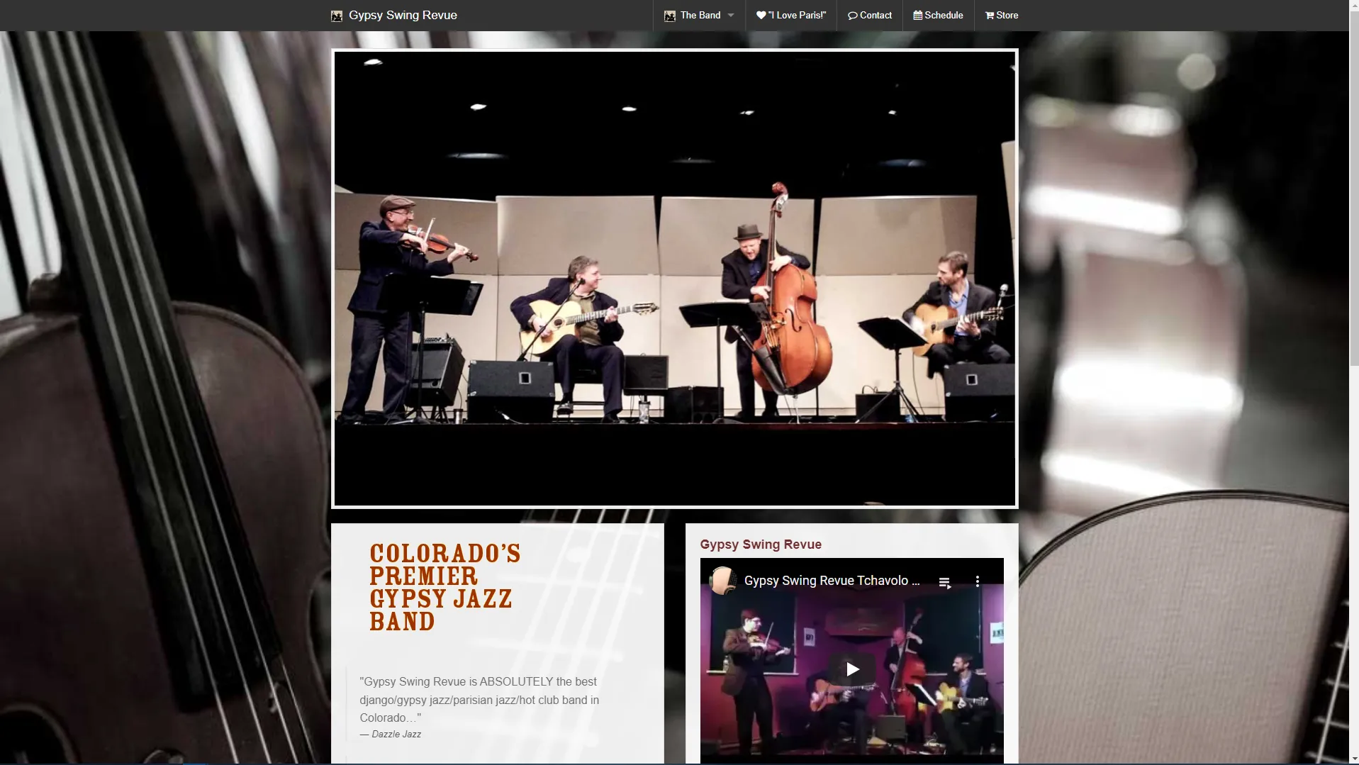 Gypsy Swing Revue website landing page.