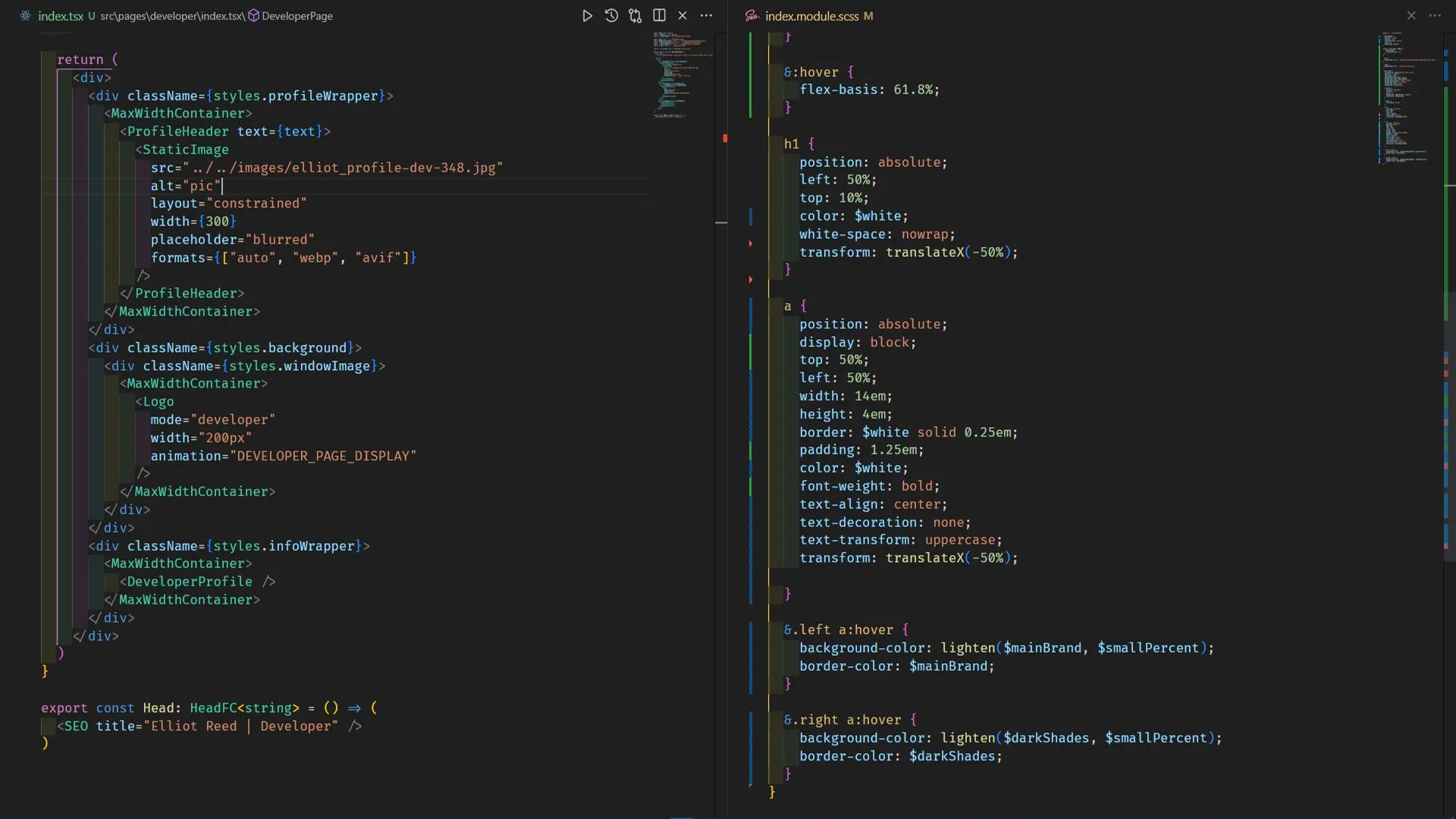 Screenshot of this website's code.