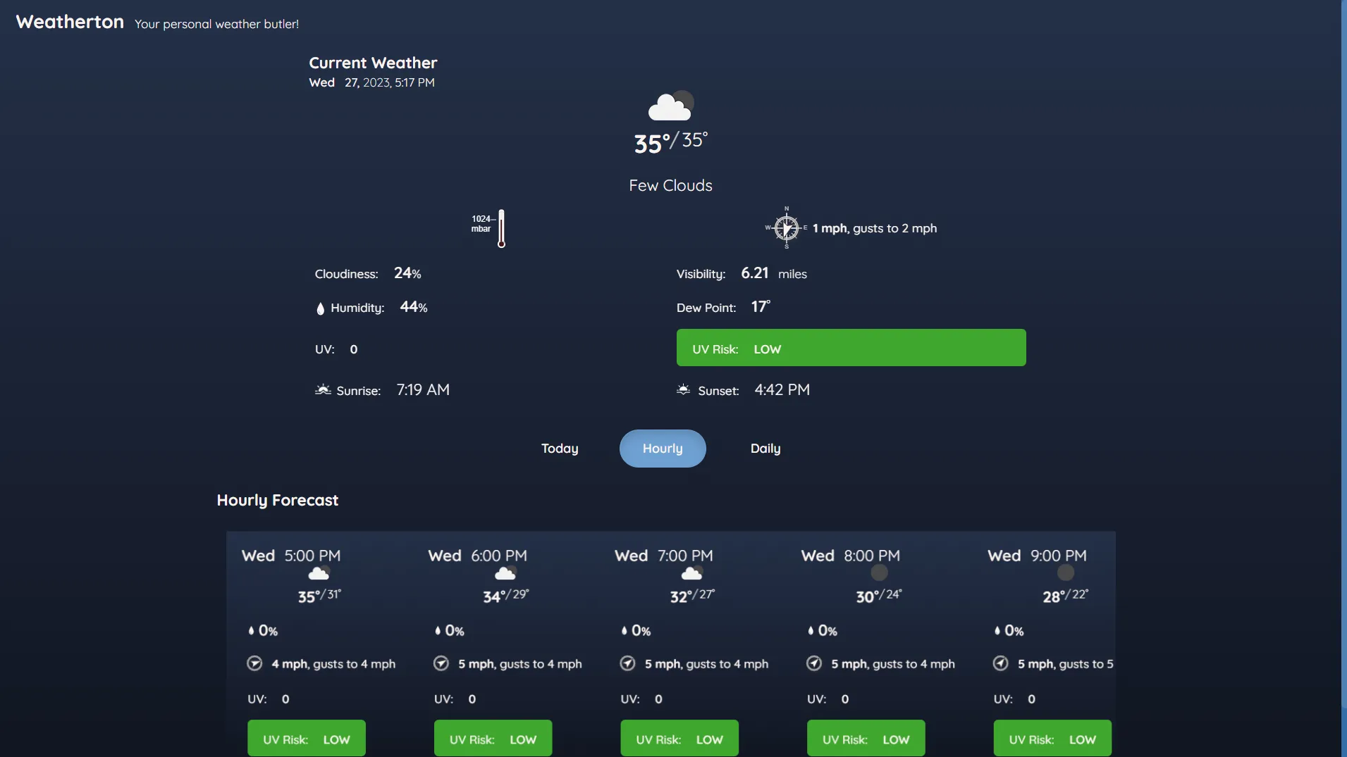 Dark sky app with weather information.